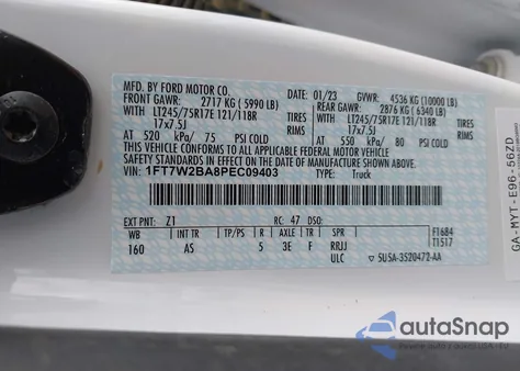 2023 Ford F-250 Xl z USA, uszkodzony, nr VIN 1FT7W2BA8PEC09403